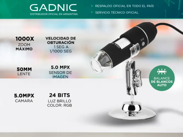 Producto - Microscopio digital c/camara -usb 2.0 -5mp -zoom 1000X -lente 50mm -black -Gadni