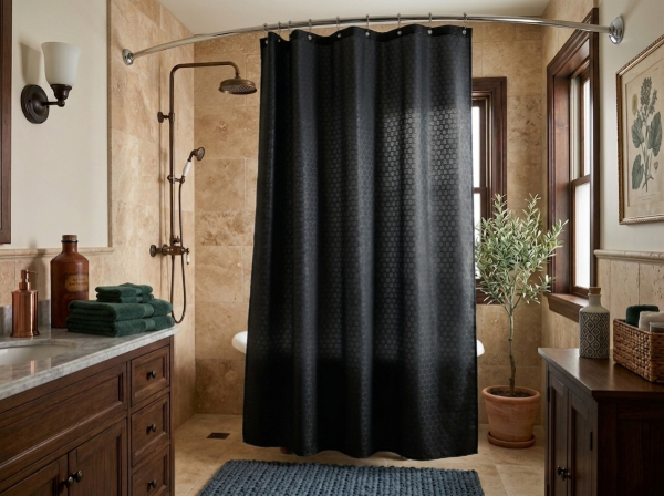 Producto - CORTINA DE BAÑO IMPERMEABLE ANTIHONGOS 3D NEGRA