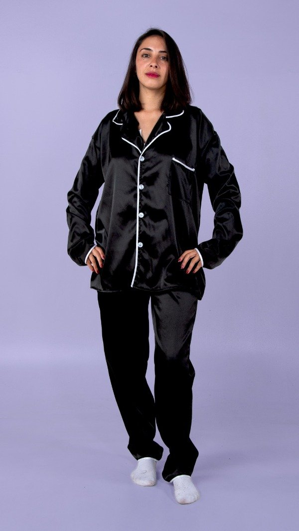 Producto - Pijama Camisero Satén Negro