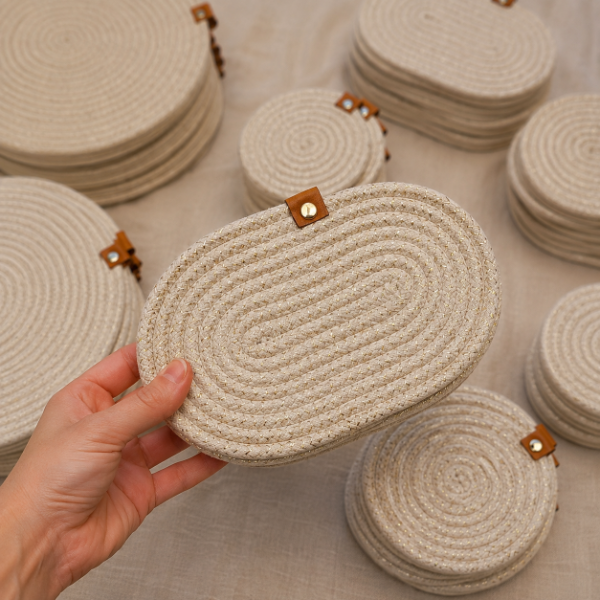 Producto - POSAVELAS OVAL HILO DE ALGODÓN CON LUREX