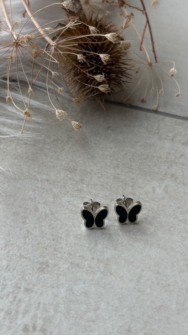 Producto - Par de aros acero inoxidable mariposas negras