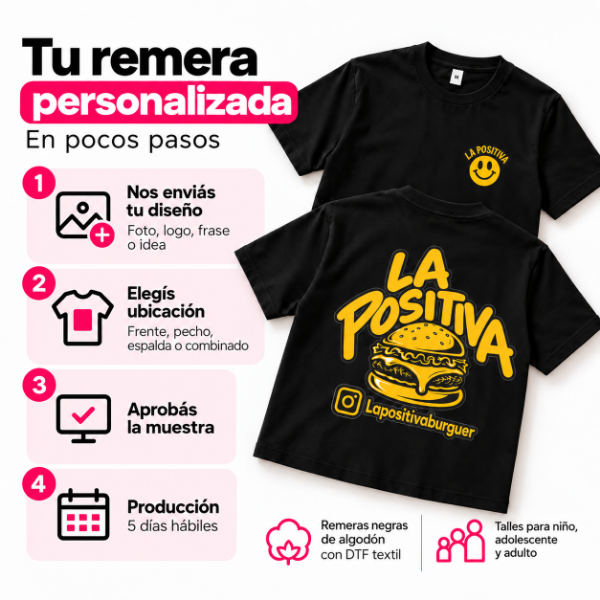 Producto - Remera Negra de Algodón Personalizada DTF Textil - Adultos - 1