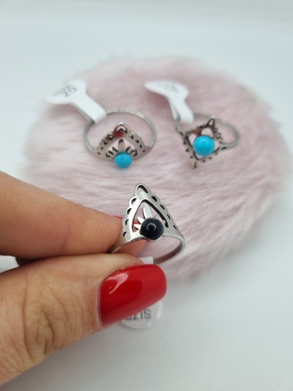 Producto - Anillos acero quirúrgico x3 surtidos piedra turq/negro m1