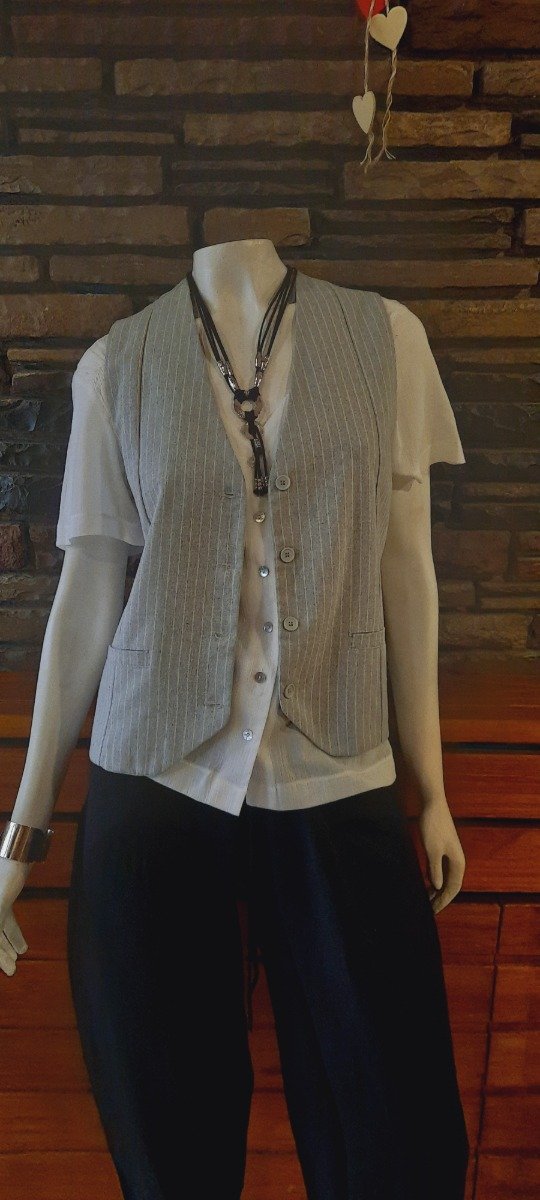 Producto - Chaleco lino rayado