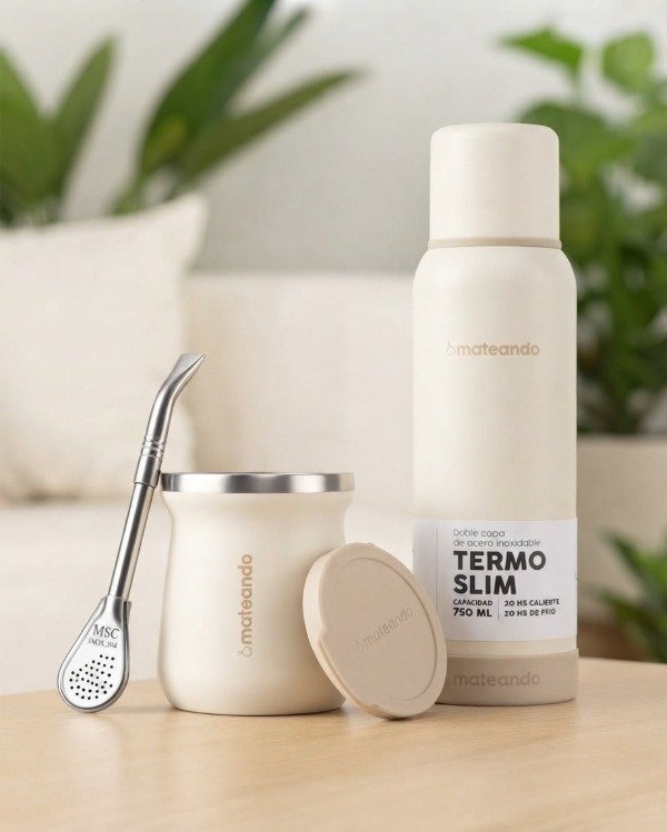 Producto - KIT MATERO MATEANDO - Termo 750 ml Mate Beige c/ Bombilla - 1