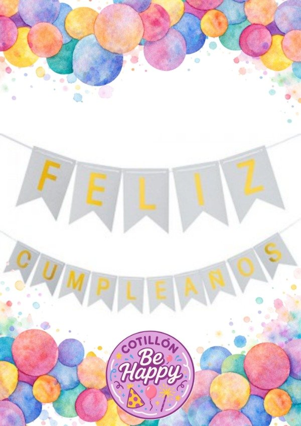 Producto - BANDERIN FELIZ CUMPLEAÑOS GLITTER BLANCO LETRAS DORADO