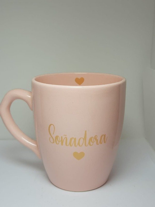 Producto - TAZA EN CERÁMICA ROSA CON FRASES EN DORADO