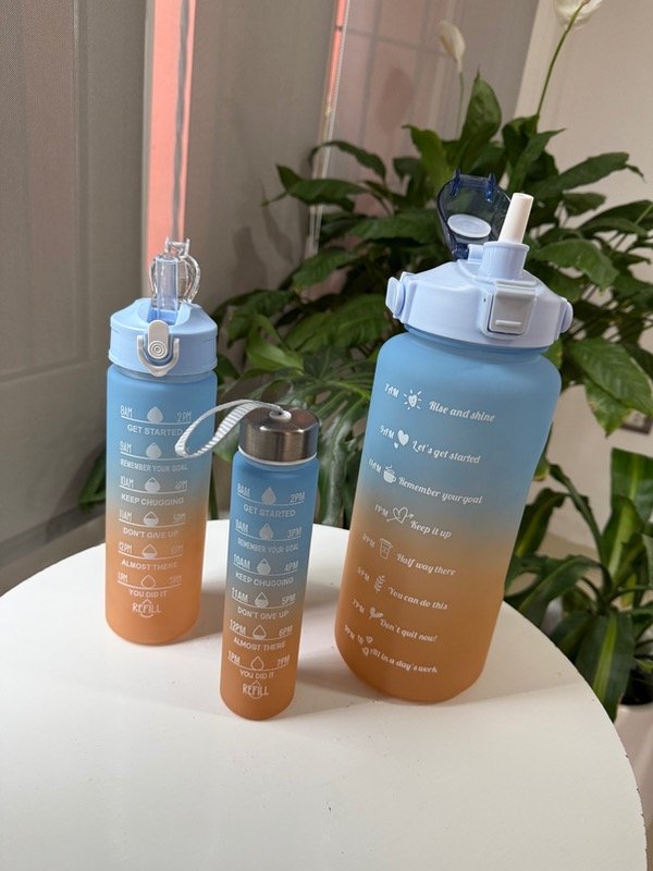 Producto - Set 3 botellas celeste y naranja