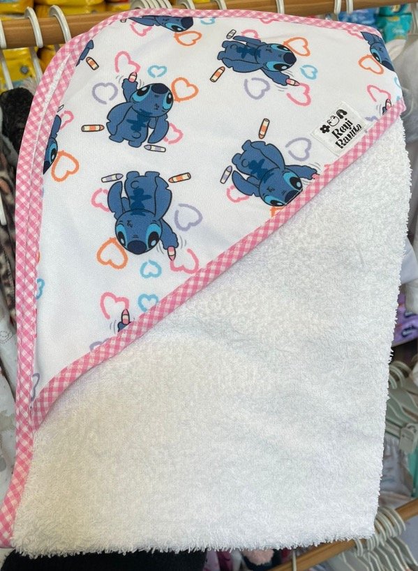 Producto - Toallon reni ranita con capucha stitch rosa