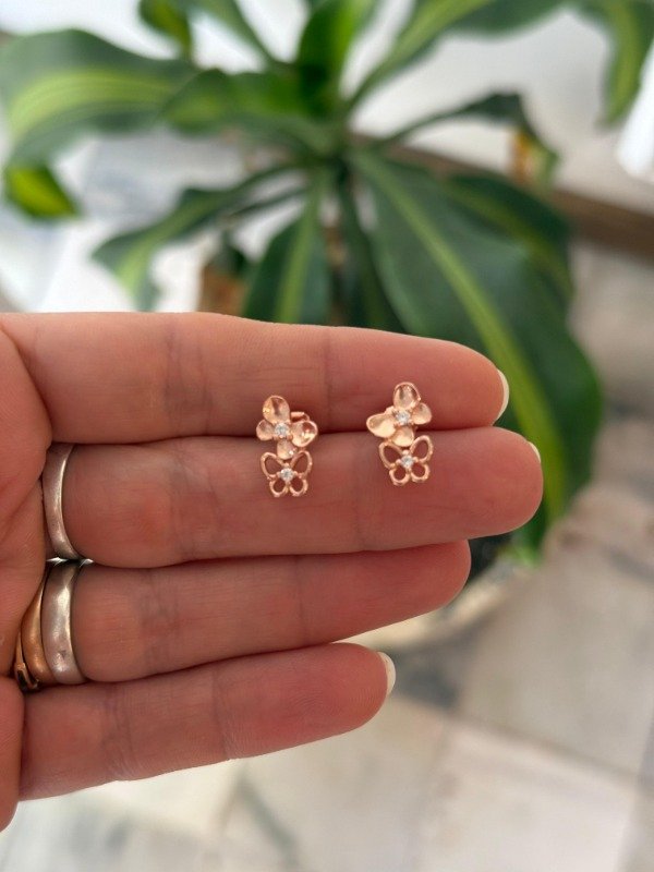 Producto - Aros pasantes mariposa con strass plata 925 rose.POR PAR