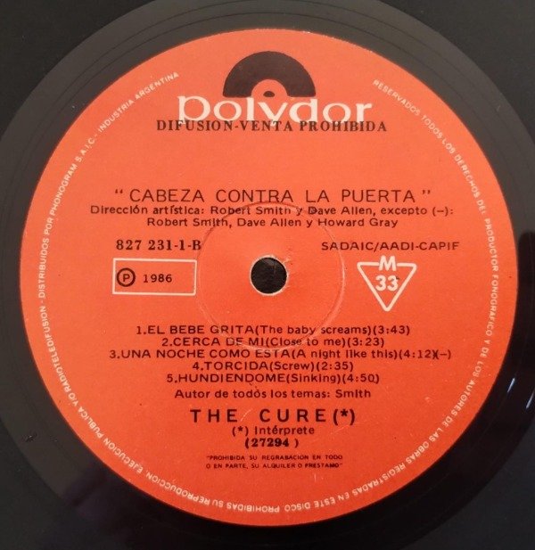 Producto - THE CURE Cabeza Contra La Puerta Vinilo LP PROMOCIONAL Arg 1986 - 2