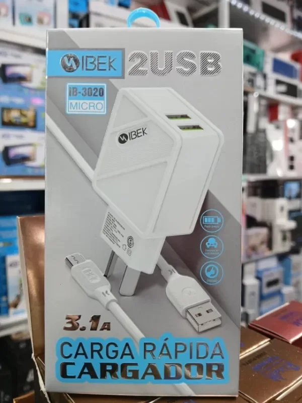 Producto - Cargador IBEK 2usb Micro 3.1A Tipo B
