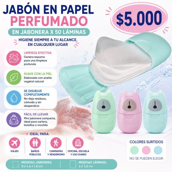 Producto - JABON EN PAPEL PERFUMADO EN JABONERA X 50 LAMINAS