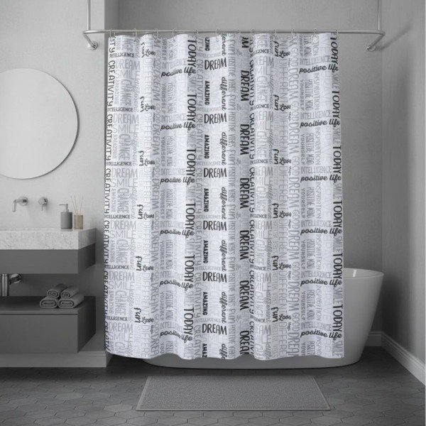 Producto - CORTINA PARA BAÑO DOBLE PREMIUM "LETRAS INSPIRATION" ELIPLAST