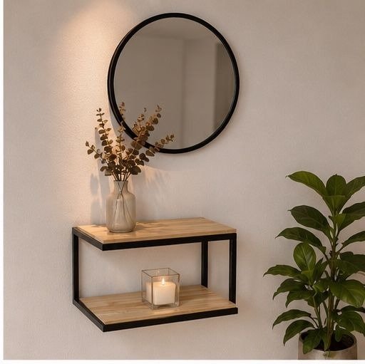 Producto - Mesa Recibidora Colgante Chica Hierro Y Madera