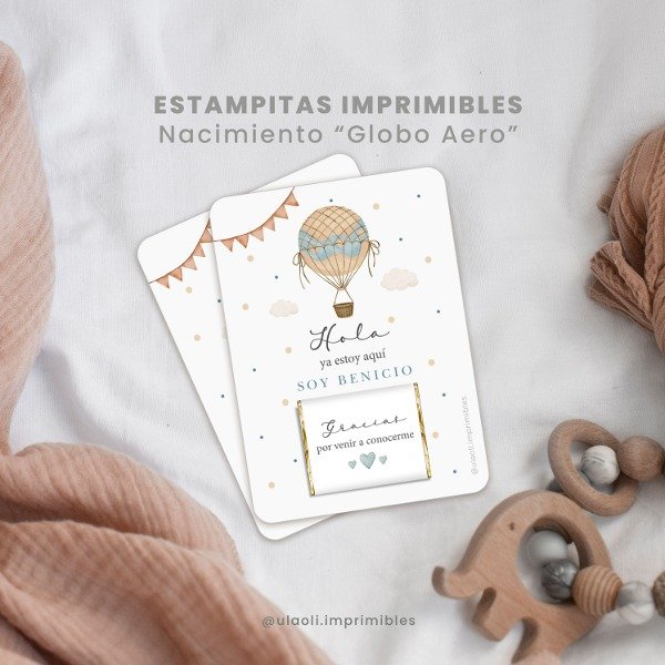 Producto - Estampitas Imprimibles Nacimiento Niño "Globo Aero"