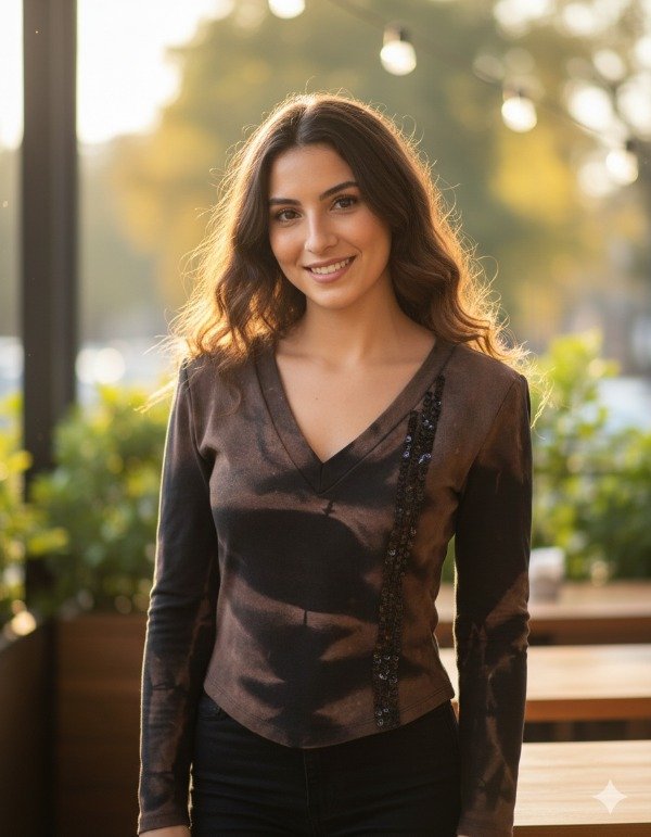 Producto - Remera crop Alicia- Chocolate y negro- Talle 2 (equivale a T 40/M)