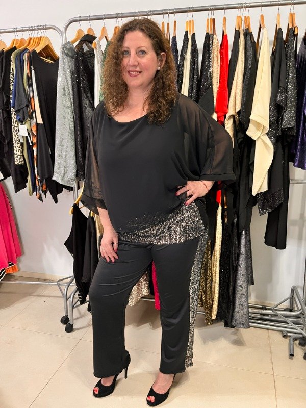 Producto - Conjunto Blusa Gasa y Pantalon Lentejuelas Plata o Doradas XL-XXL TRANSF 108.000