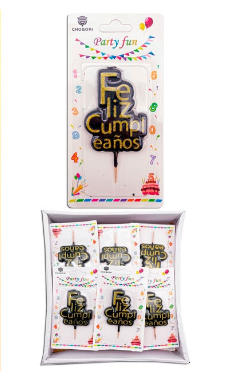 Producto - VELA CAKE TOPPER FELIZ CUMPLEAÑOS DORADO Y NEGRO X1U