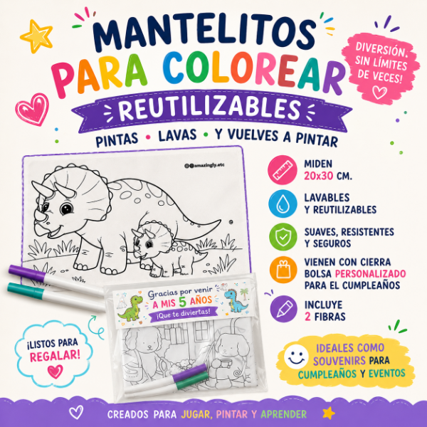 Producto - MANTELITOS PARA PINTAR LAVABLES + 2 FIBRAS
