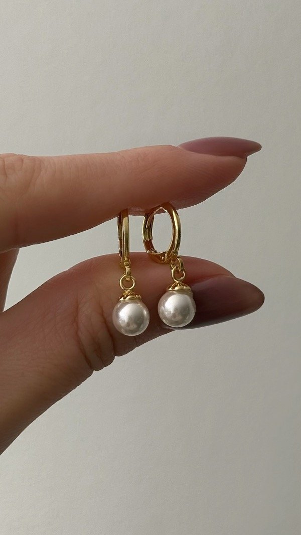 Producto - Argollas 12mm dije perlita colgante ORO LAMINADO - 0