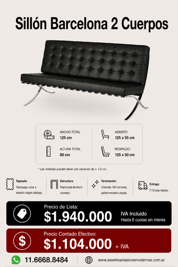 Producto - Sillón BARCELONA 2 Cuerpos, Planchuela Cromada, Tapizado Talampaya!!