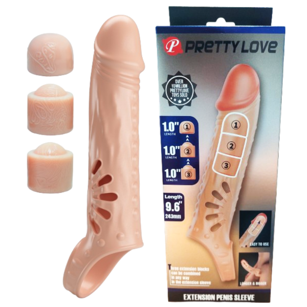 Producto - Extensor De Pene Pretty Love 24,3 cm con 3 Extensiones. - 0