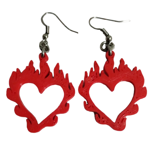 Producto - Aros Colgantes Corazon Fuego Impreso 3d Aritos Mujer Hombre