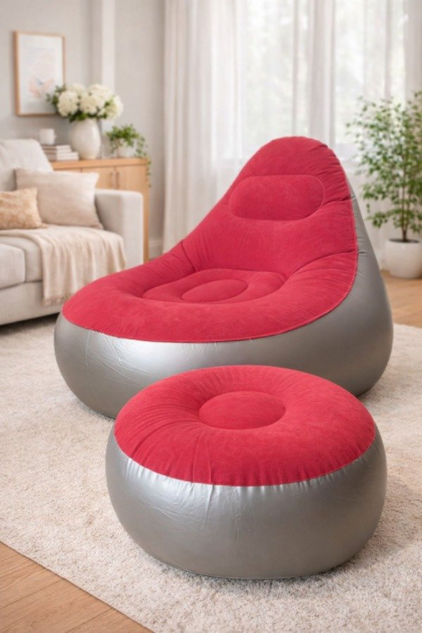 Producto - Sillon Puff Inflable con Reposa Pies color Bordo