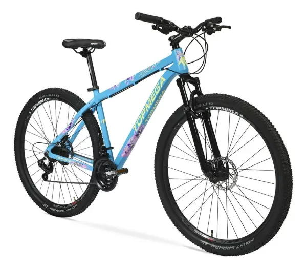 Producto - BICICLETA TOPMEGA REGAL R29 MTB 21V - ACC. SHIMANO CELESTE/AMA/ROSA TALLE M