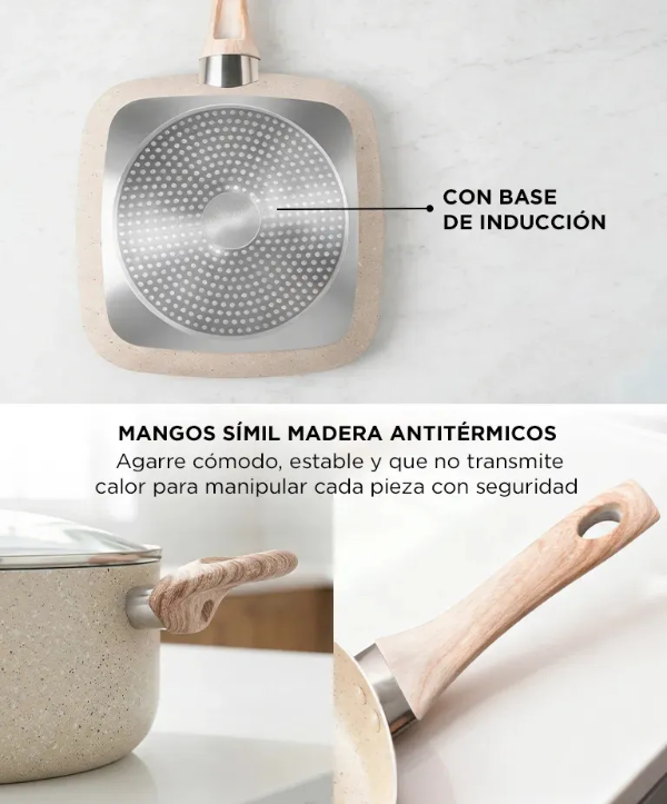 Producto - Batería De Cocina Set De Ollas 9 Piezas Granito Stone Antiadherente Tapa Vidrio - 2