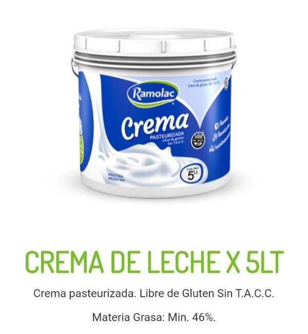 Producto - Crema de leche x 5lt Remolac