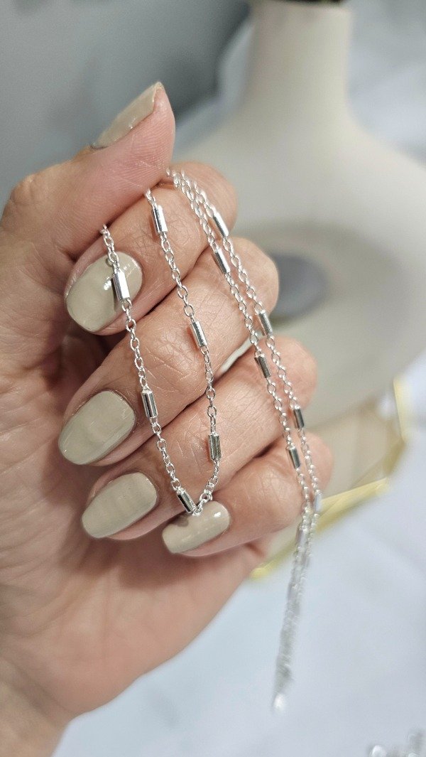 Producto - Cadena espejo con tubitos 45cm. Plata