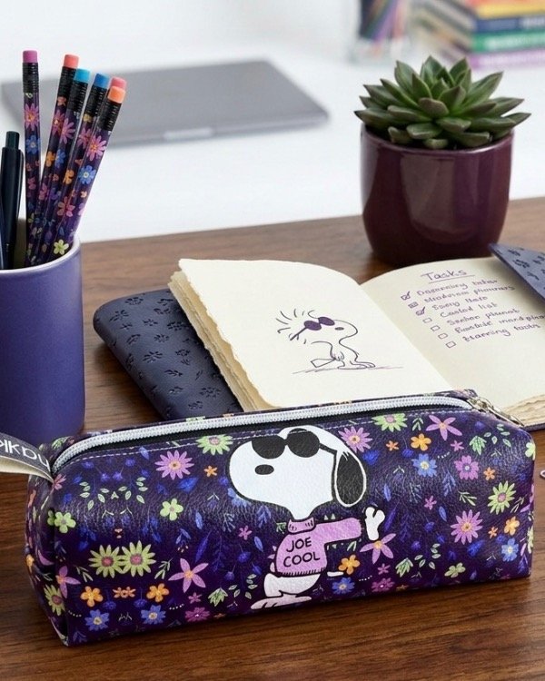 Producto - Cartuchera Snoopy flores, cuerina