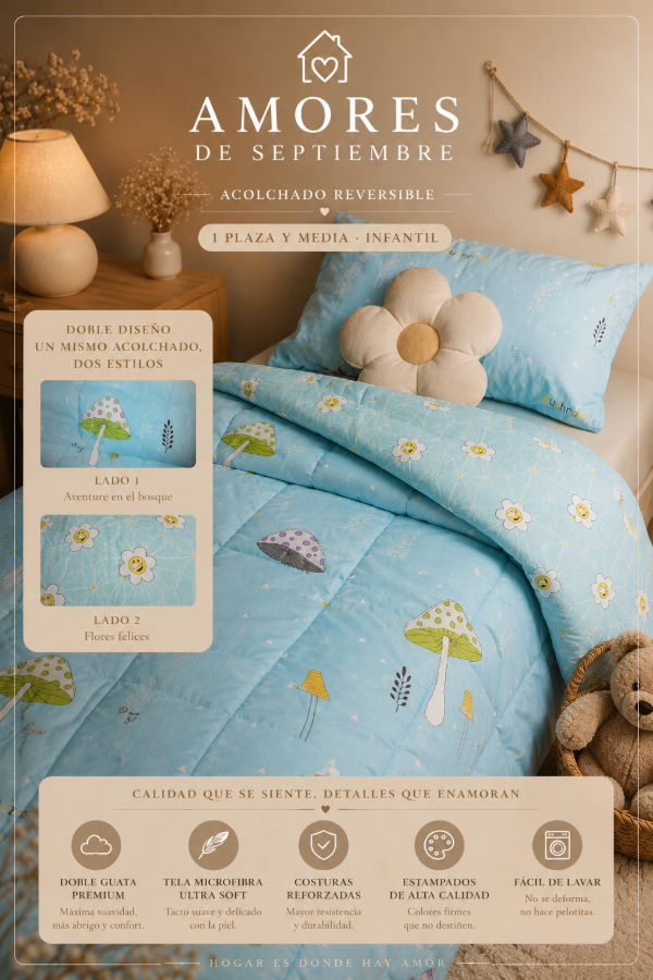 Producto - Acolchado reversible infantil 1 1/2 plaza
