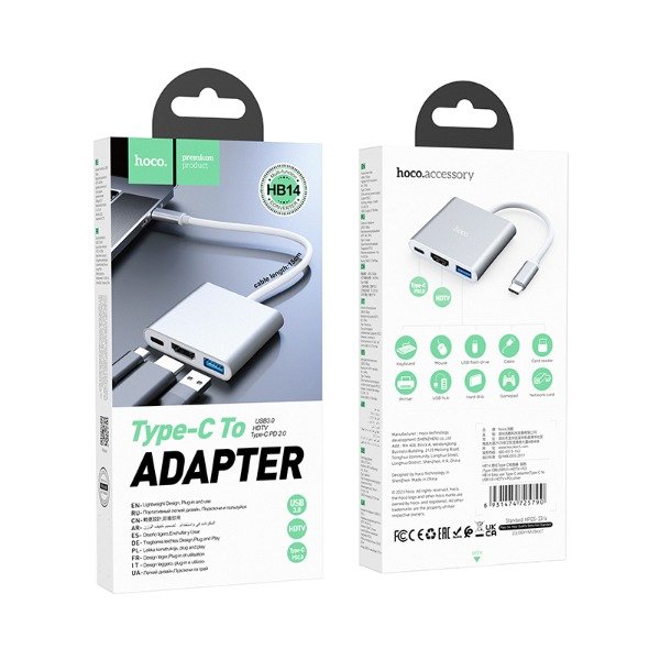 Producto - HOCO -  HB14 Hub Tipo C (USB3.0+HDTV+PD (Carga)) - 0