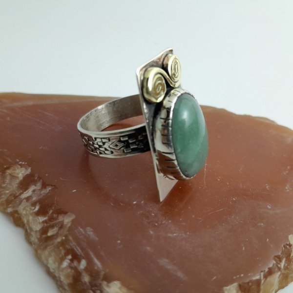 Producto - Anillo de alpaca y bronce con Cuarzo verde - 0