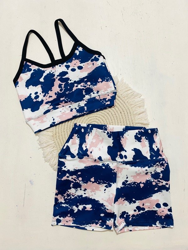 Producto - Conjunto Calza + Top Manchas Azul, Rosa, Blanco