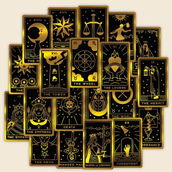 Producto - Pack 20 Stickers HOLOGRAFICOS Vinilo Uv Premium - Tarot Dorado