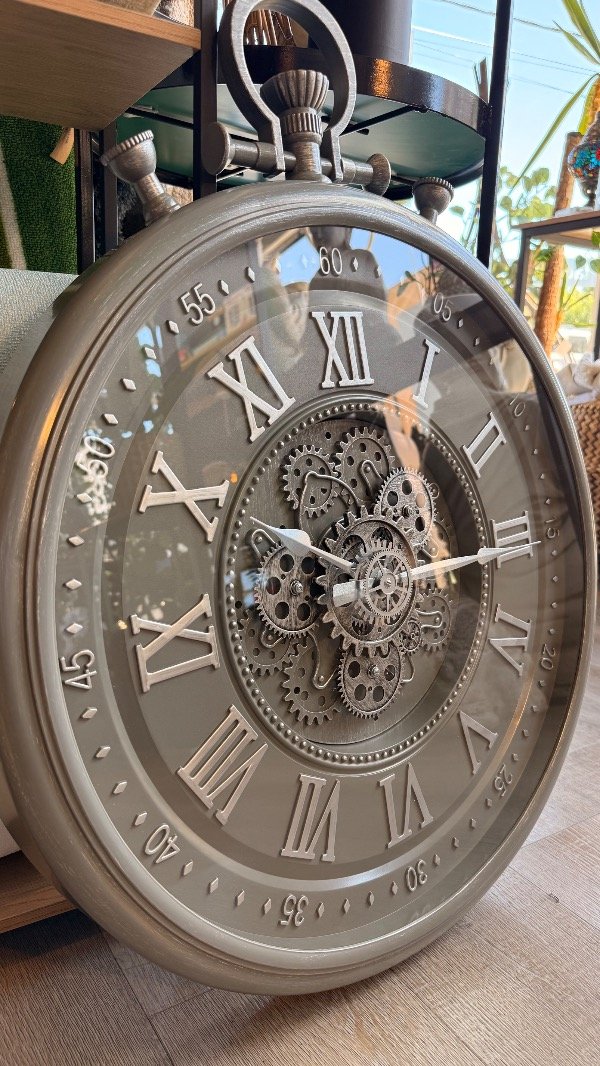 Producto - Reloj pared 60 cm engranajes gris con plateado