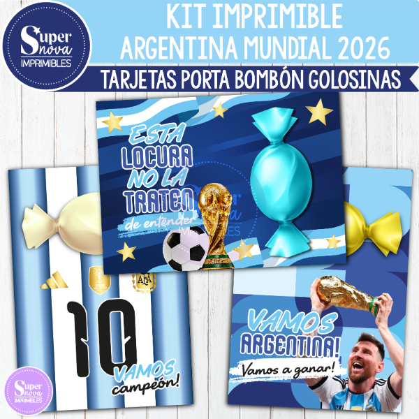 Producto - KIT IMPRIMIBLE ARGENTINA MUNDIAL 2026 TARJETAS PORTA BOMBONES