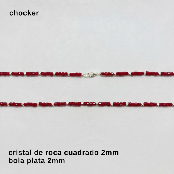 Producto - CHO #FP - Chocker cristal de roca cuadrado 2mm y bola de plata 2mm (DOLAR)