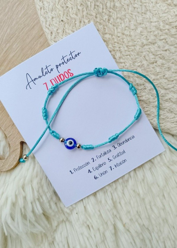 Producto - Pulsera 7 nudos turquesa+ ojo azul