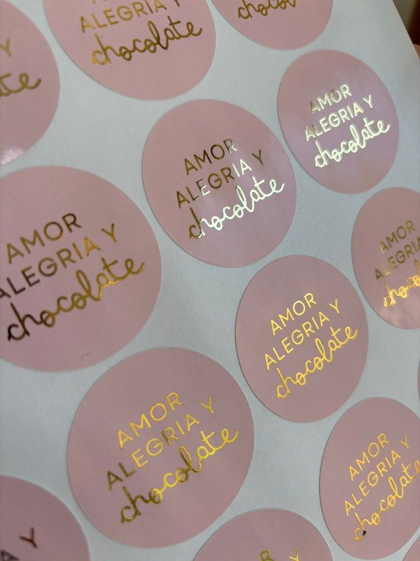 Producto - Stickers Amor Alegría y Chocolate Rosa Foil x20