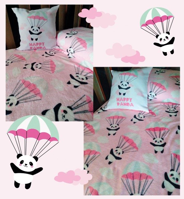 Producto - Manta polar soft cuna + almohadón HAPPY PANDA