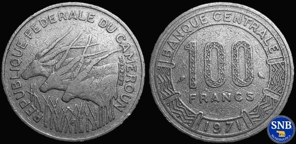 Producto - República Federal de Camerún - 100 Francos (1971) KM #15 [VF-]