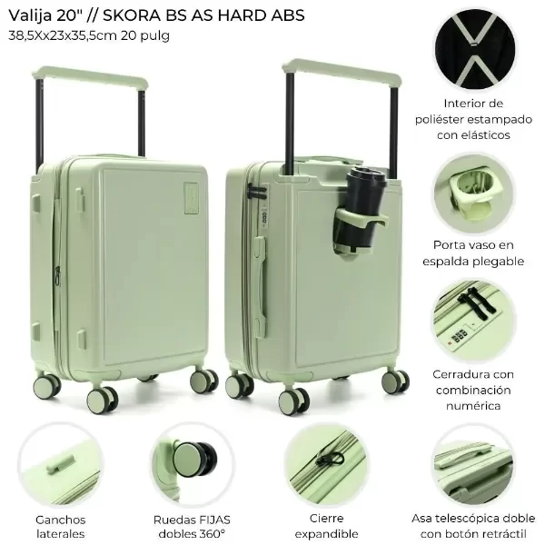 Producto - VALIJA CARRY ON SKORA BS AS HARD ABS VERDE 20" 441514