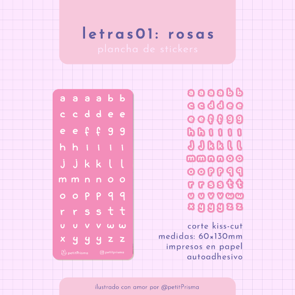 Producto - Plancha de stickers Letras: Minúsculas Rosas