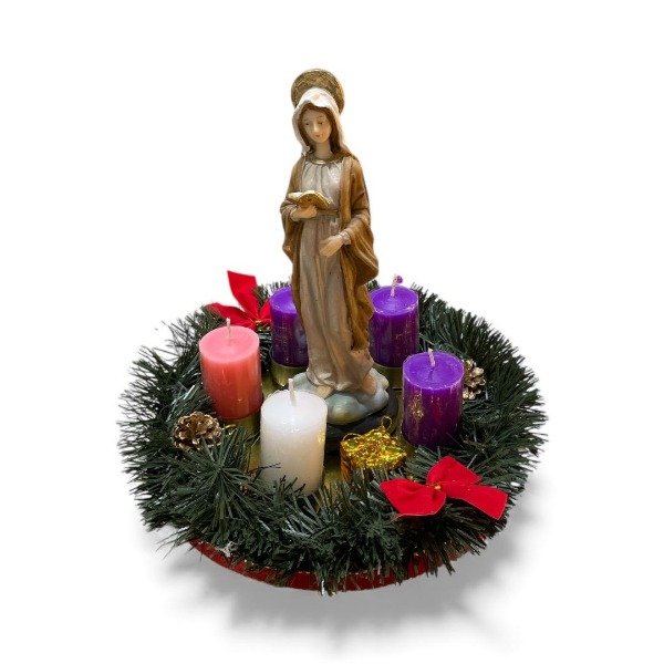 Producto - CORONA DE ADVIENTO CON IMAGEN VIRGEN DE LA DULCE ESPERA PVC 22CM