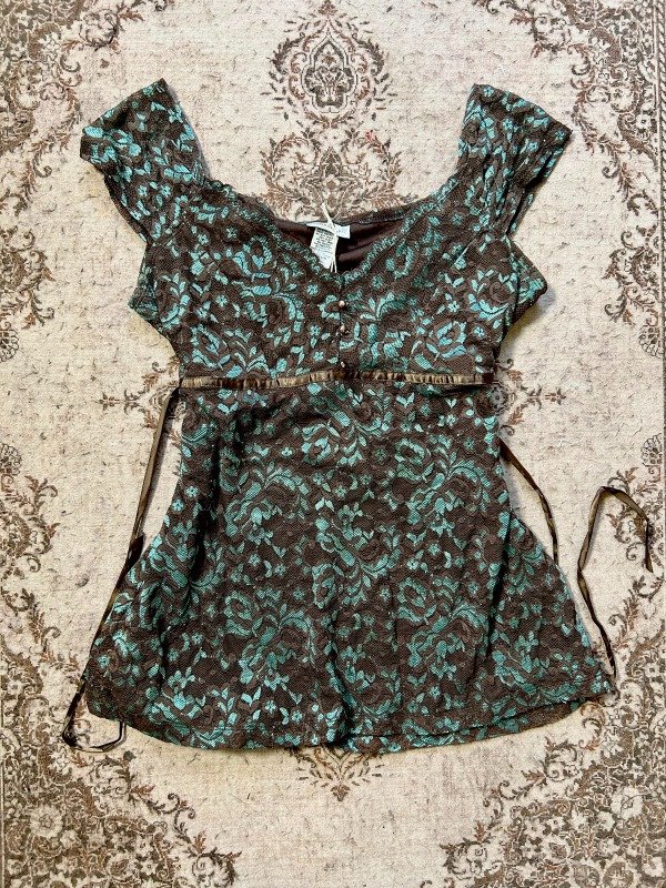 Producto - Turquoise n Brown Lace Blouse